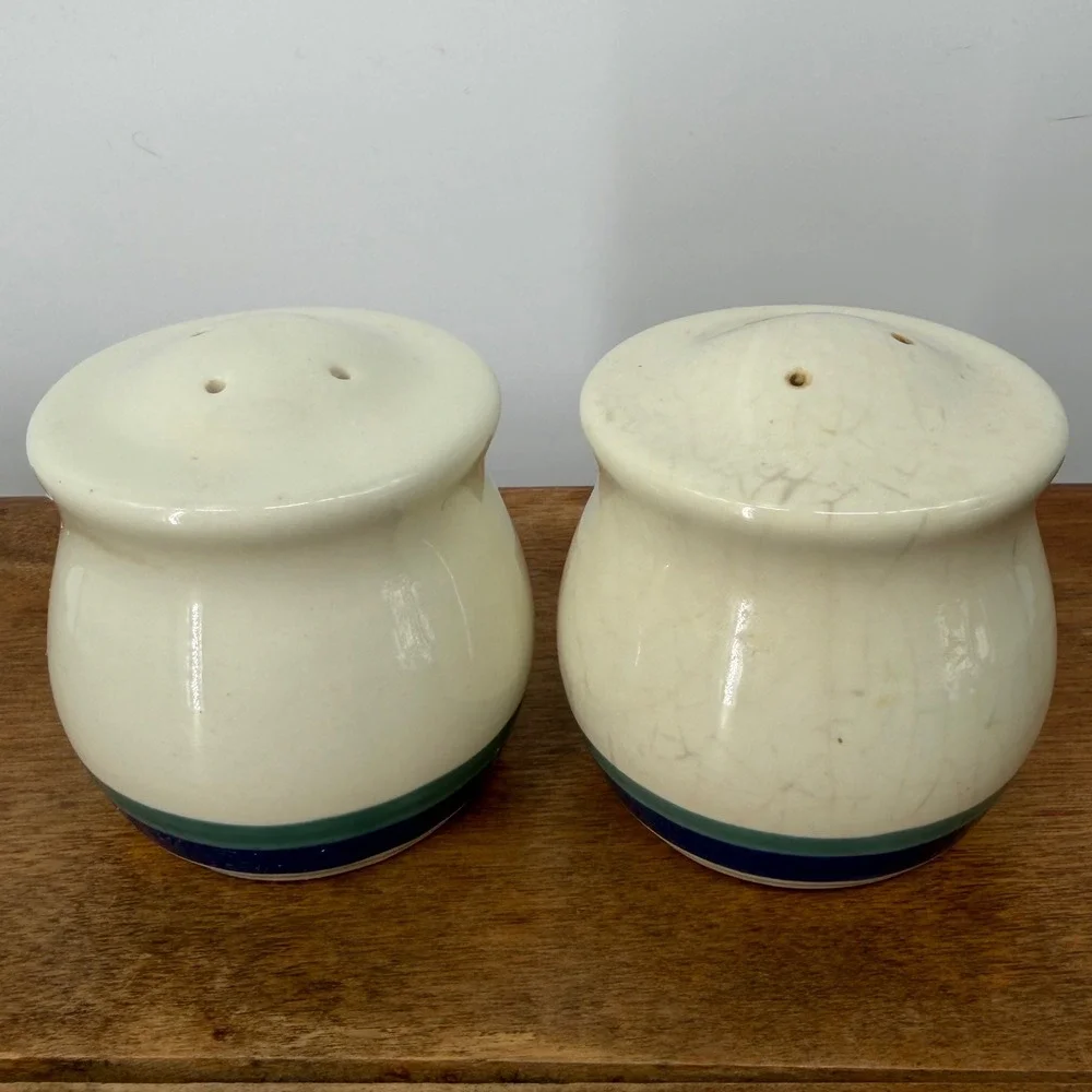 Pfaltzgraff Northwinds‎ Salt Pepper Shakers VTG 90s Blue Green Farmhouse Cottage